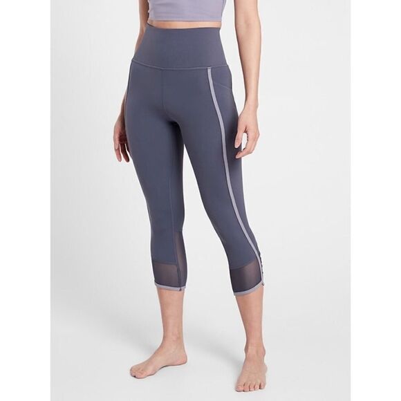 Athleta Pants - Athleta Salutation Stash Pocket II Mesh Bottom Capri Leggings Blue Small